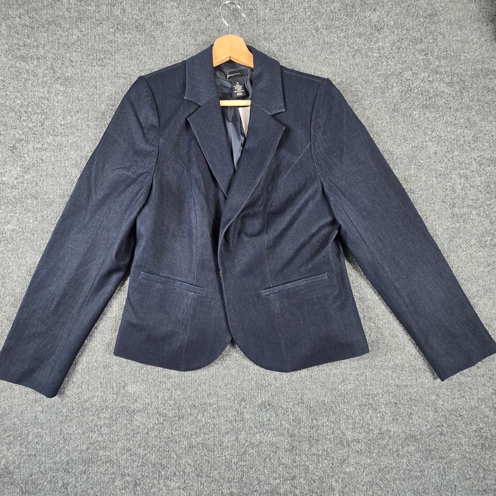 Lane Bryant Denim Look Blazer Womens 14 Blue Stretch Lined Hook Eye Jacket NWT